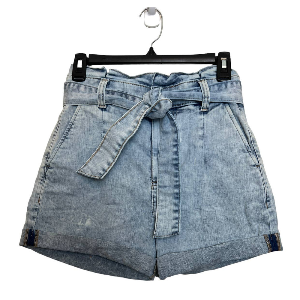 Express Super High Waist Paperbag Light Wash Denim Shorts Size 0